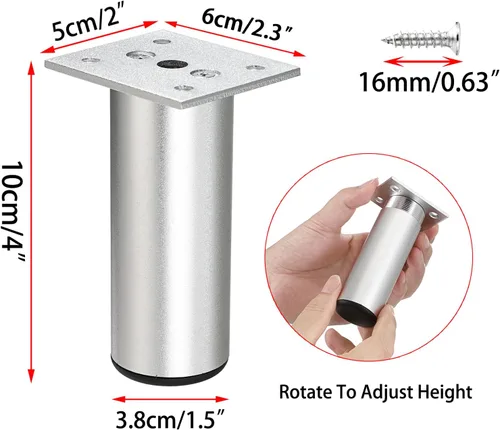 Miniatura 2 de BSTKEY 4 patas de gabinete de aleación de aluminio de 4 pulgadas – Patas de repuesto ajustables para muebles de gabinete, patas de pie de sofá