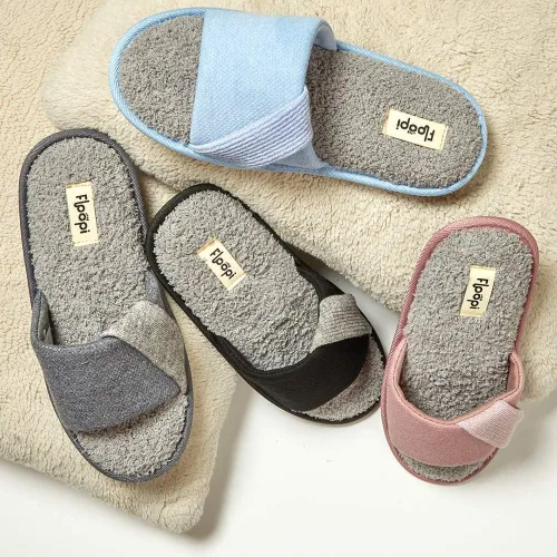 Miniatura 6 de Floopi Pantuflas de verano suaves con punta abierta para mujer con espuma viscoelástica, correa de punto acento, plantilla de rizo suave, suela