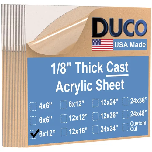 Miniatura 35 de Duco - Hoja de acrílico fundido transparente hecha en Estados Unidos, 1/8 de pulgada de grosor, 12 x 12 pulgadas, 1 paquete de láminas de plexiglás