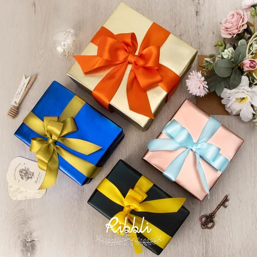 Miniatura 4 de Ribbli - Cinta de satén de doble cara dorada, 1 pulgada x 25 yardas, uso para ramo de lazos, envoltura de regalos, decoración de boda Dorado