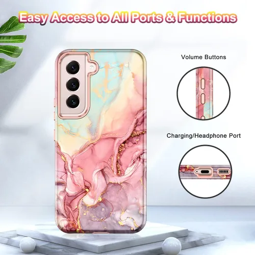 Miniatura 9 de Btscase Funda para Samsung Galaxy S22 5G de 6.1 pulgadas, Patrón de Mármol 3 en 1 Resistente de Servicio Pesado Cuerpo Completo Robusto PC Duro +