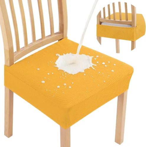Miniatura 27 de Smiry Juego de 4 fundas de asiento impermeables para sillas de comedor, tela jacquard elástica, extraíble y lavable, fundas protectoras de asiento