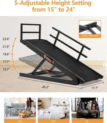 Miniatura 2 de Rampa para perros para cama, rampa ajustable para mascotas para que los perros se suban a la cama, rampa plegable para perros y gatos