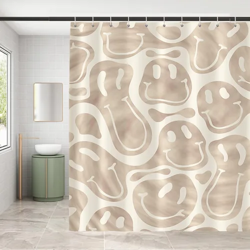 Miniatura 6 de Decoración de baño hippie retro, cortina de ducha de vaca y fresa, tela de poliéster impermeable, 72 x 72 pulgadas, albaricoque