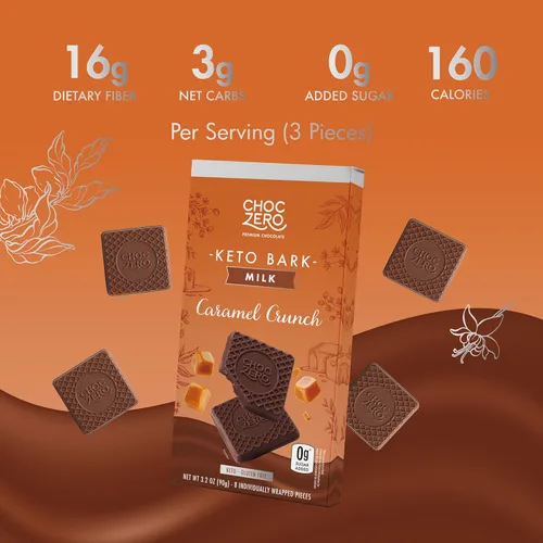 Miniatura 3 de ChocZero Corteza Crujiente de Caramelo de Chocolate con Leche, Sin Azúcar Añadida, Baja en Carbohidratos, Alta en Fibra, Apta para Keto, Sin