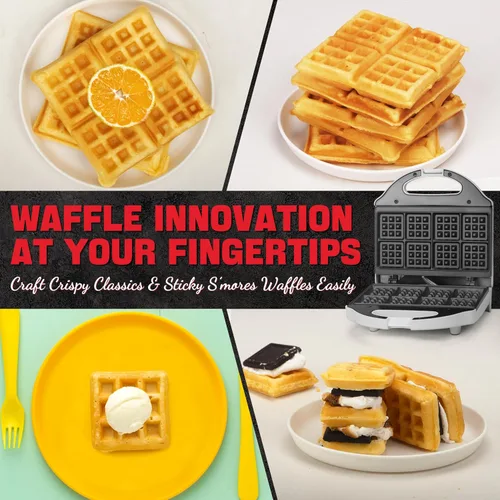 Miniatura 6 de SugarWhisk Máquina para Hacer Waffles Cuadrada, Máquina para Hacer Mini Waffles Clásicos de 2 x 4, Plancha para Waffles, Placas de Cocción Duales