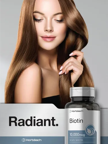 Miniatura 7 de Horbäach Biotin 10000 mcg 200 cápsulas blandas con vitamina B7 Suplemento de fórmula de belleza Sin OMG y sin gluten