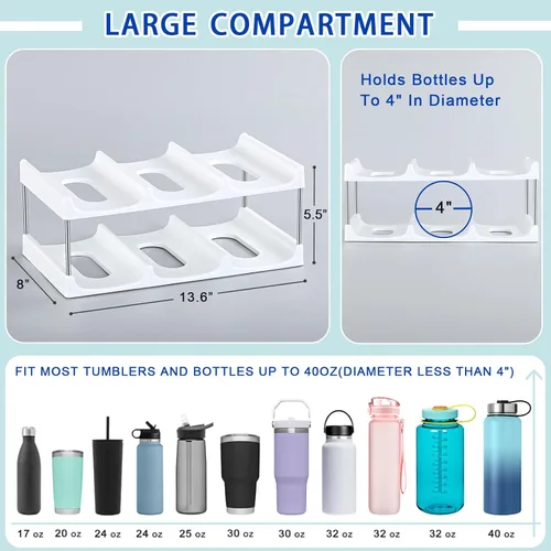 Miniatura 2 de LANDNEOO Soporte organizador apilable para botellas de agua, para la organización de vasos grandes de Stanley y otros, estante de plástico blanco
