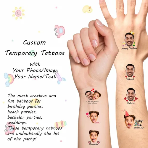 Miniatura 3 de Tatuajes temporales personalizados con texto de nombre, tatuaje temporal personalizado con logotipo fotográfico para adultos, parejas, mujeres