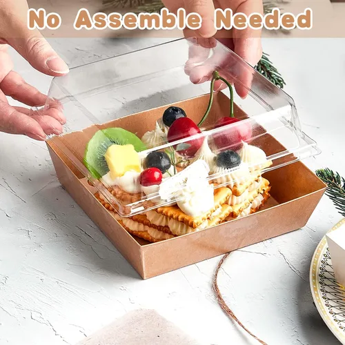 Miniatura 5 de Kucoele Paquete de 20 Cajas Pequeñas de Charcutería con Tapas Transparentes, Cajas de Papel para Postres Para Llevar, Cajas de Panadería, Marrón