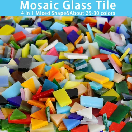 Miniatura 2 de Pocoukate Kit de azulejos de mosaico para manualidades, azulejos de mosaico de vidrio a granel, 850 piezas, 4 formas mixtas, suministros