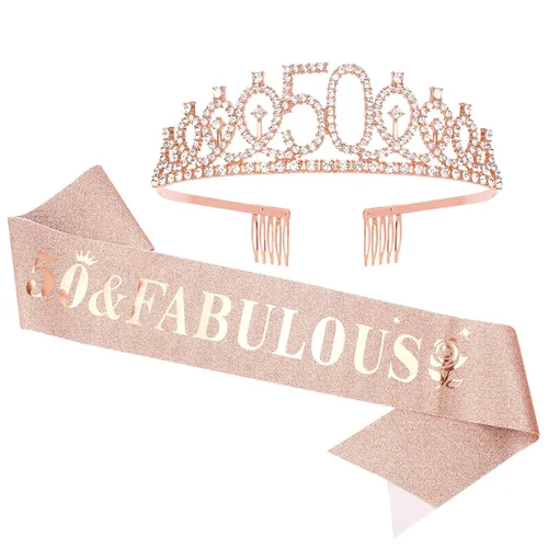 Miniatura 38 de Casoty Juego de diadema y tiara de 40 y fabuloso, oro rosa, para decoraciones de cumpleaños de 40 años, regalos para mujeres, decoraciones de fiesta
