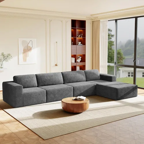Miniatura 40 de Vesgantti Sofá modular en forma de U de 119 pulgadas, sofá modular de pana con asiento profundo y soporte de resortes, sofá convertible con 2 Beige