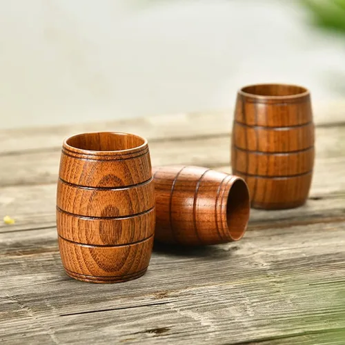 Miniatura 5 de Taza de cerveza de madera con forma de barril de madera de 6.4 fl oz, taza de cerveza retro, jarra artesanal, para vino, café, té, cerveza, regalo