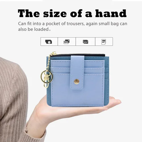 Miniatura 5 de Deziliao Funda delgada para tarjetas de crédito con bloqueo Rfid para mujer, cartera con cremallera, cartera pequeña y compacta de cuero