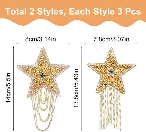 Miniatura 2 de 6 parches para planchar con diamantes de imitación para ropa, diamantes de imitación dorados brillantes con borlas y cadenas, parches de lentejuelas