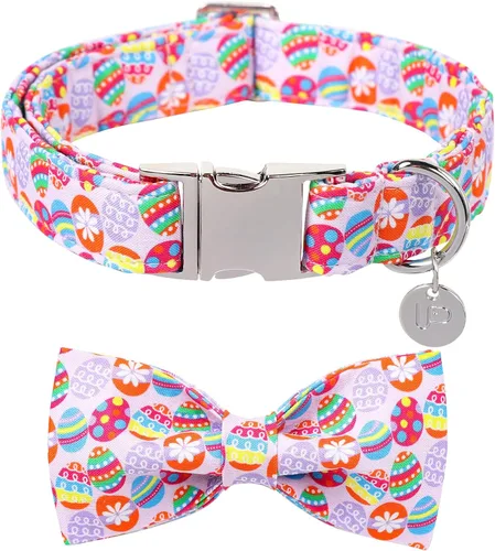 Miniatura 15 de Collar de perro del día de San Patricio con corbatín, collar de lazo de trébol de la suerte ajustable para perros hembras y machos, collares
