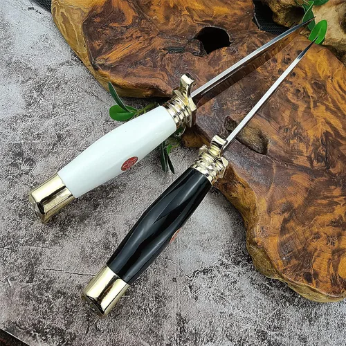 Miniatura 5 de HUAAO Cuchillo Bowie con funda, cuchillo de supervivencia de hoja fija de espiga completa con mango acrílico para caza, pesca y campamento (negro)