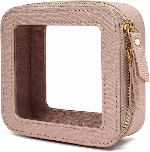 Miniatura 13 de Bolsa de maquillaje transparente pequeña, aprobada por la TSA, bolsa de aseo portátil con cremallera, bolsa de viaje para cosméticos, estuche Rosa
