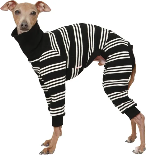 Miniatura 8 de D Doggy Star - Suéter de galgo italiano de cuello de tortuga, conjunto de mono de vellón cálido, ropa de Whippet para perro (XL, azul marino Pkt)