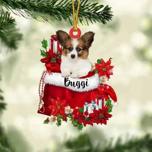 Miniatura 123 de Perro Akita Inu personalizado en bolsa de regalo, adorno de Navidad, nombre personalizado, regalo para amantes de los perros, familia, Navidad