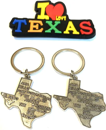 Miniatura 22 de Juego de 2 llaveros de recuerdo de Texas con imán para nevera con texto en inglés "I Love Texas", Diseño de horizonte de Dallas, Mediana
