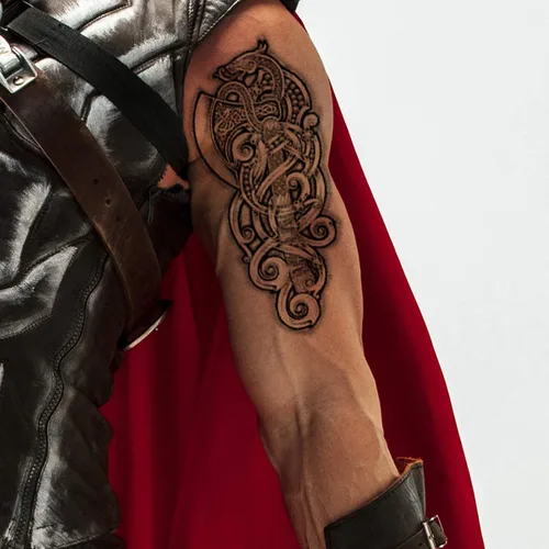 Miniatura 5 de 2 tatuajes temporales con hacha vikinga, dragón, nórdico, palo negro, tribal, bárbaro, celta, guerrero, en el cuerpo, pegatina de transferencia