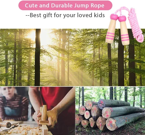 Miniatura 5 de Cuerda de Saltar para Niños, Cuerda de Saltar Ajustable de 7 Pies de Algodón con Mango de Madera para Niños y Niñas, Ejercicio al Aire Libre
