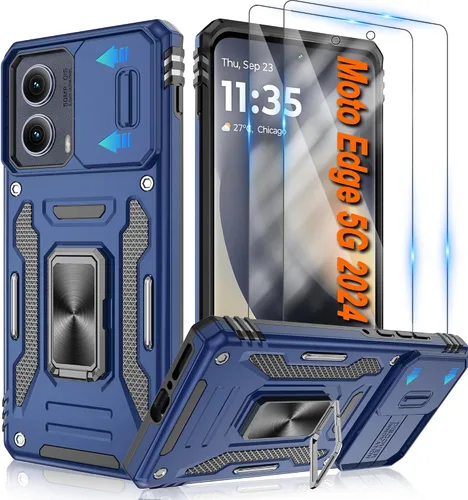 Miniatura 76 de Atump Funda para Motorola Moto G Play 2024 (4G) con [paquete de 2] protector de pantalla HD y cubierta para cámara deslizante, soporte de anillo