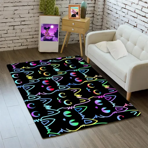 Miniatura 12 de Alfombra de gatos de dibujos animados para niñas, bonita decoración de habitación de niños, alfombra con temática de animales azules, alfombra ultra