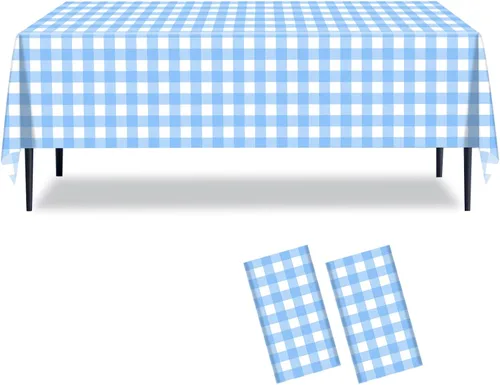 Miniatura 25 de Paquete de 2 manteles a cuadros blancos y negros de 54 x 108 pulgadas, desechables, de plástico, con bandera de carreras, impermeable, rectangular