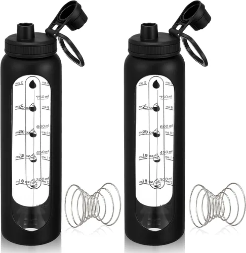 LemonRoad Paquete de 2 botellas de vidrio grandes de 34 oz/1 L con bola mezcladora 304SS, juego de tazas mezcladoras para mezclas de proteínas,