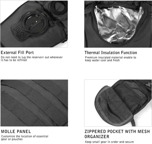 Miniatura 4 de Unigear Mochilas Tácticas de Hidratación 1050D con Vejiga de Agua de 3L, Paquete de Aislamiento Térmico Mantiene el Líquido Fresco hasta por 4 Horas