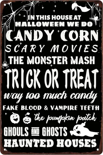 Miniatura 11 de Letrero de metal retro de Halloween con texto en inglés "They are Creepy and They are Kooky Mysterious" para cafetería, bar, restaurante, club