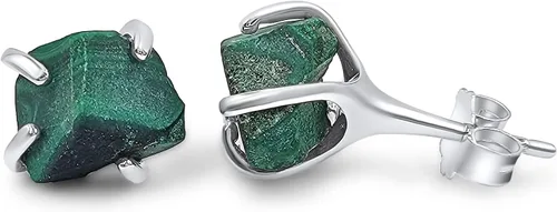 Miniatura 184 de Natural raw gemstone stud earrings with white gold over 925 sterling silver, 6 to 7mm rough genuine quality birthstone gift for her, Uniquelan