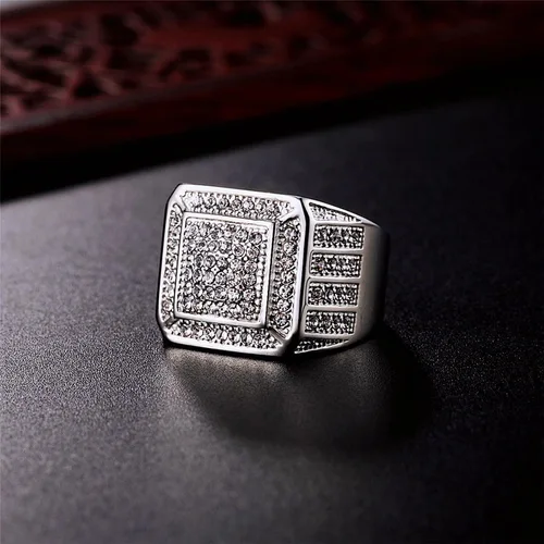 Miniatura 3 de LAIMIUMIU33 Anillo helado para hombre, anillo cuadrado suave, anillo de hip hop, anillo radiante de acero inoxidable 316, anillo brillante