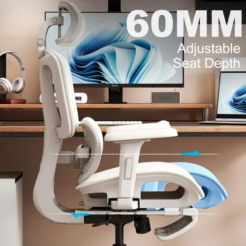 Miniatura 7 de Vonesse Silla de oficina ergonómica con reposapiés, sillas de escritorio con reposacabezas y reposabrazos ajustables 3D, silla de juegos de Blanco