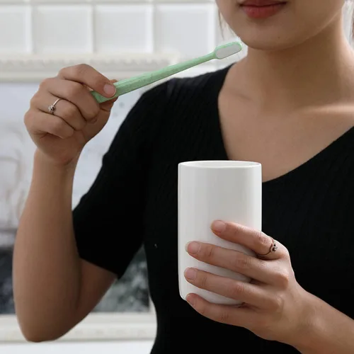 Miniatura 3 de Taza de enjuague bucal de cerámica, lavado de baño casero simple y estante de cepillo, tazas de desayuno de leche y yogur. (Blanco-A)