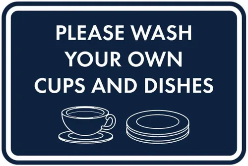 Miniatura 46 de Letrero clásico enmarcado con texto en inglés «Please Wash Your Own Cups and Dishes» (oro cepillado), pequeño