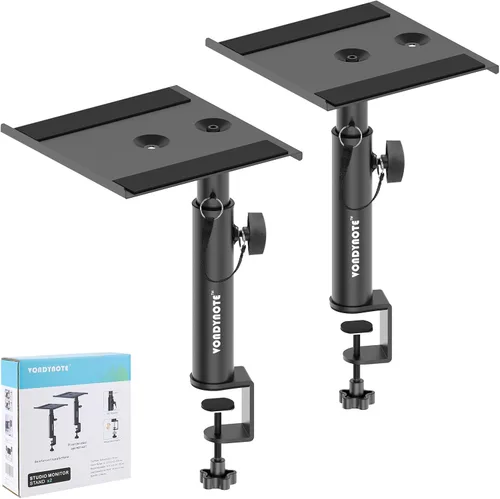 Miniatura 8 de Vondynote Juego de 2 soportes para monitor de estudio, soportes para altavoces de escritorio de altura ajustable de 12 a 18 pulgadas con abrazadera