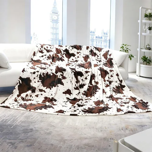Miniatura 8 de Manta para cama y sofá tamaño King con estampado de vaca - Manta con estampado de vaca tamaño King, extra grande, suave y acogedora, cobijas