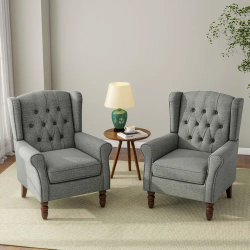 Miniatura 41 de Silla decorativa, sillón tapizado con respaldo alto con esponja de alta resistencia y patas de madera, sillas individuales modernas y cómodas de Un