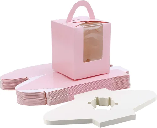 EUSOAR Cajas individuales para cupcakes, 25 recipientes individuales de 3.6 x 3.6 x 4.3 pulgadas, cajas de regalo para magdalenas con asa para Rosa