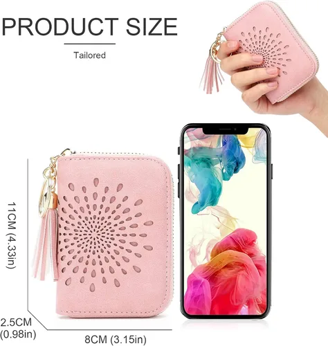 Miniatura 5 de APHISON RFID - Porta tarjeta de crédito con cremallera carteras pequeñas para mujer en cuero estilo girasol para mujer y niña caja de regalo 1927