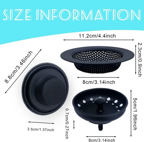 Miniatura 2 de 3 piezas de tapón para fregadero de cocina, 3 en 1 colador de cesta de fregadero de cocina, tapón universal antiobstrucción de acero inoxidable