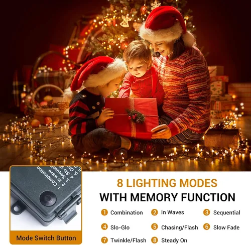 Miniatura 3 de Luces de Navidad operadas por batería - 132 pies, 300 LED, 8 modos, impermeables para interiores y exteriores, luces de hadas, tiras de luces