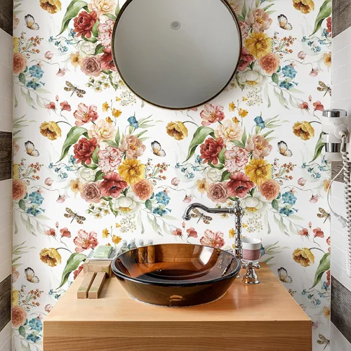 Miniatura 6 de VaryPaper Papel tapiz vintage de peonía floral para despegar y pegar de 17.7 x 315 pulgadas, papel tapiz de mariposa de petunia, papel de contacto