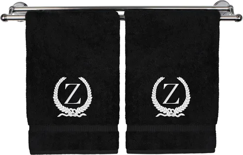 Miniatura 67 de Toalla de mano con monograma, regalo personalizado, 16 x 30 pulgadas, diseño de corona dorada bordada con letra blanca en toalla negra, extra