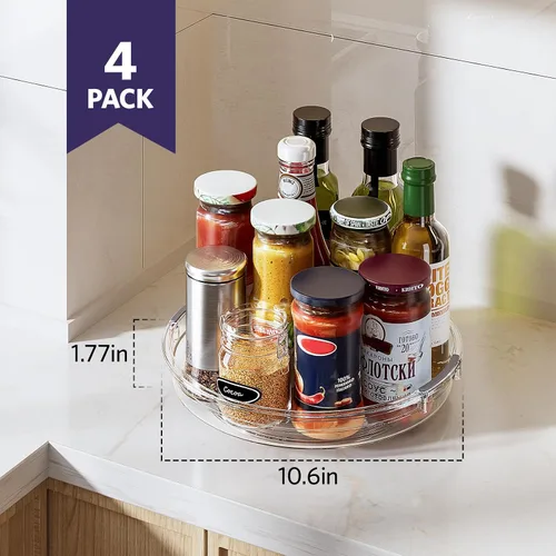 Miniatura 2 de LAMU Paquete de 4 Organizadores Lazy Susan de 10.6 pulgadas, Plataforma Giratoria Transparente Lazy Susan para Gabinete, Refrigerador, Superficie