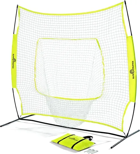Red de práctica de béisbol y sóftbol de 7 x 7, golpear y lanzar con marco de arco, funda de transporte y zona de ataque, red de entrenamiento